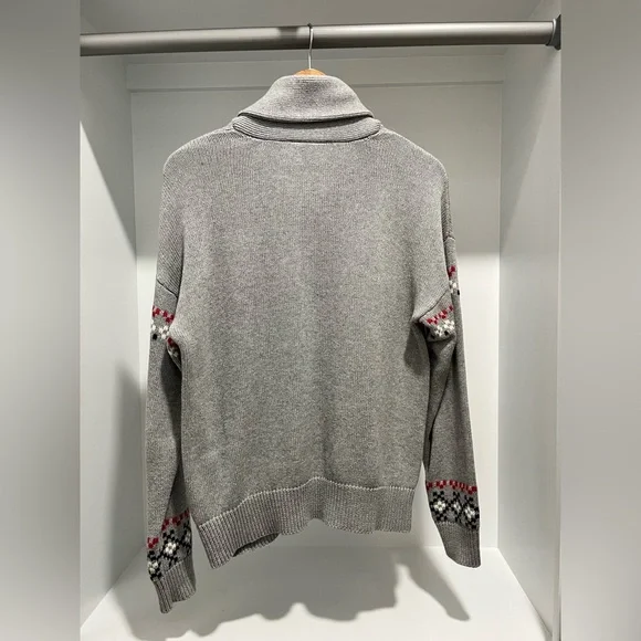 ModCloth Gray No Fox Given Fair Isle Zip-up Sweater - XS oversized cabincore - Picture 4 of 9